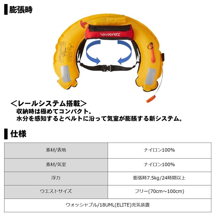 ダイワ コンパクトライフジャケット(ウエストタイプ自動・手動膨脹式