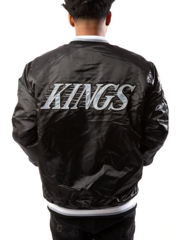 Los Angeles Kings Black Satin Varsity Jacket | LA Kings Varsity