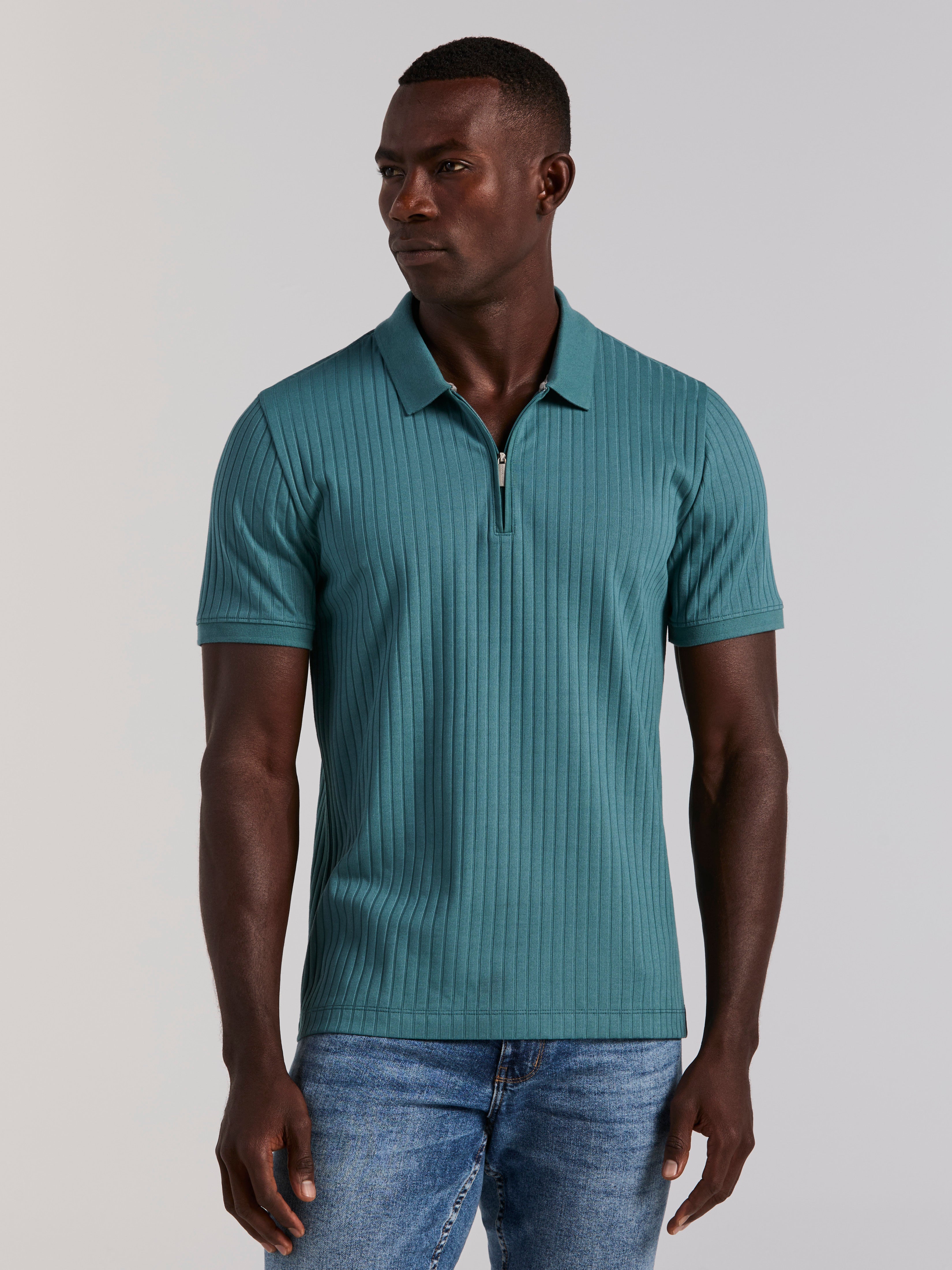 Quarter Zip Ribbed Polo – Perry Ellis