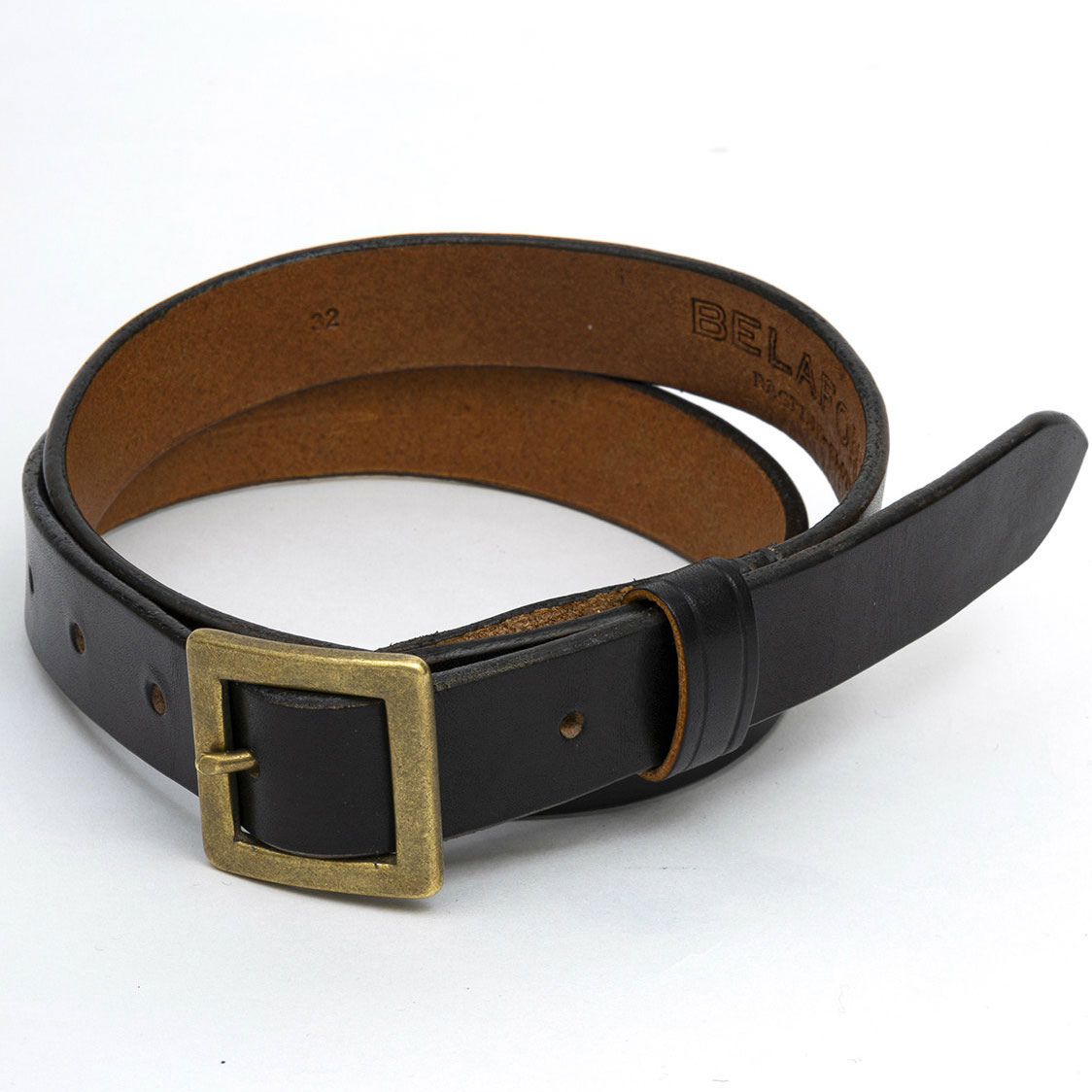 RAGTIME LEATHER BELT 30mm (BLACK/BRASS BUCKLE) / BELAFONTE