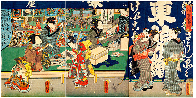 江戸有力版元の店 草紙店の店頭風景色々－1