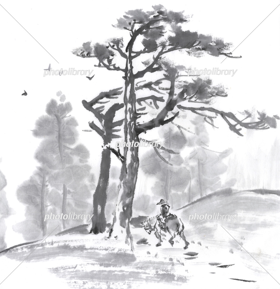 日本の懐かしい風景 水墨画 イラスト素材 [7405191] - フォトライブラリー