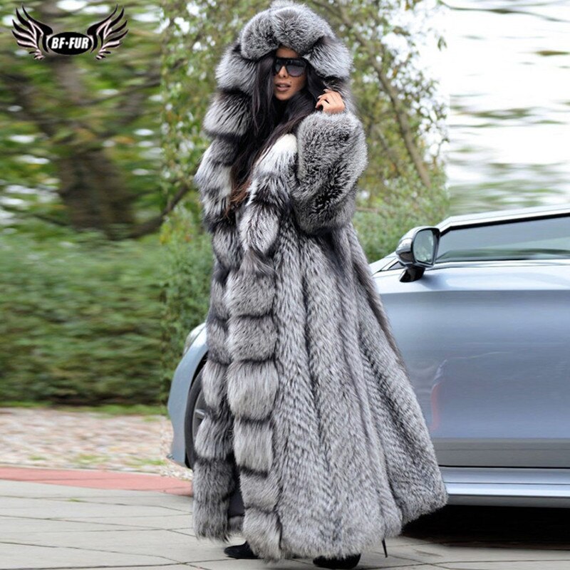 Genuine Fox Fur Coat with Hoodie 