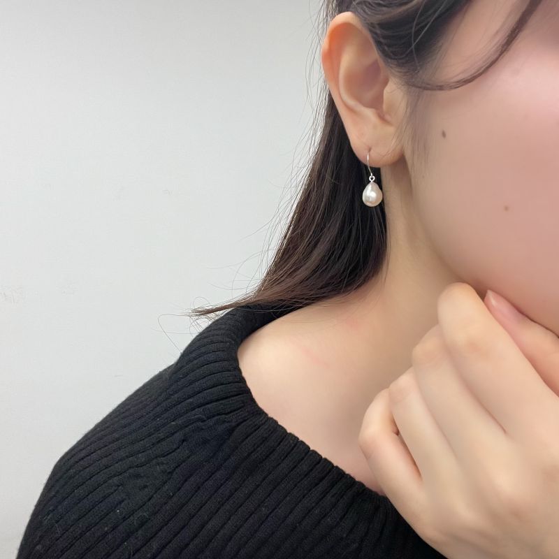 アコヤ本真珠 ドロップ型パールピアス バロック 7.5-8mm フック型