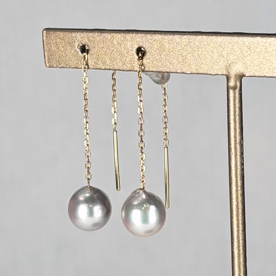 アコヤ真珠 バロックパール ロングチェーンピアス 6.5-7mm