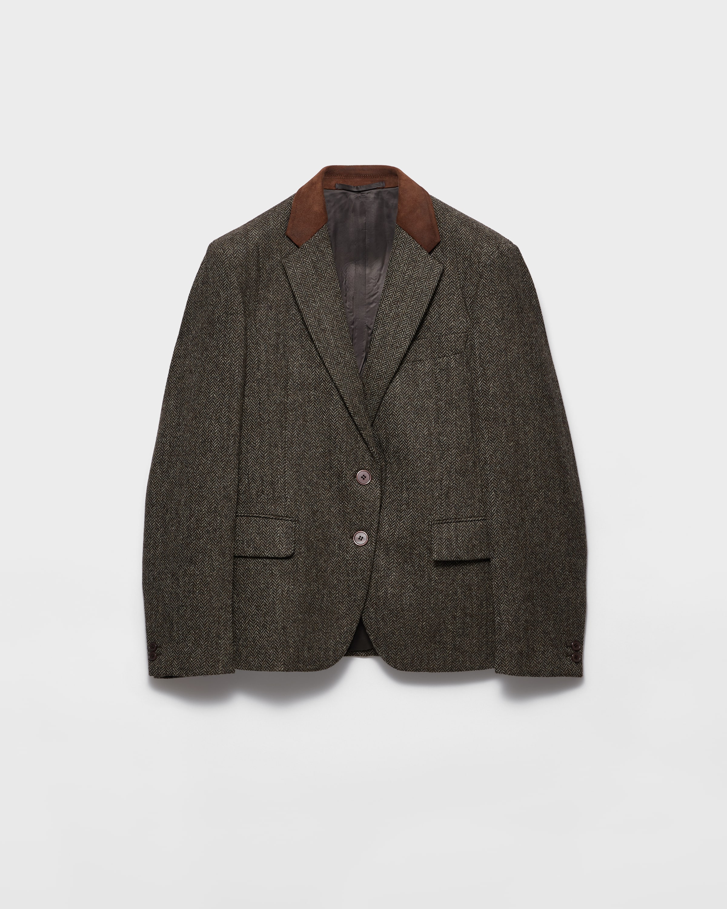 Ebony Single-breasted Shetland Wool Chevron Jacket | PRADA