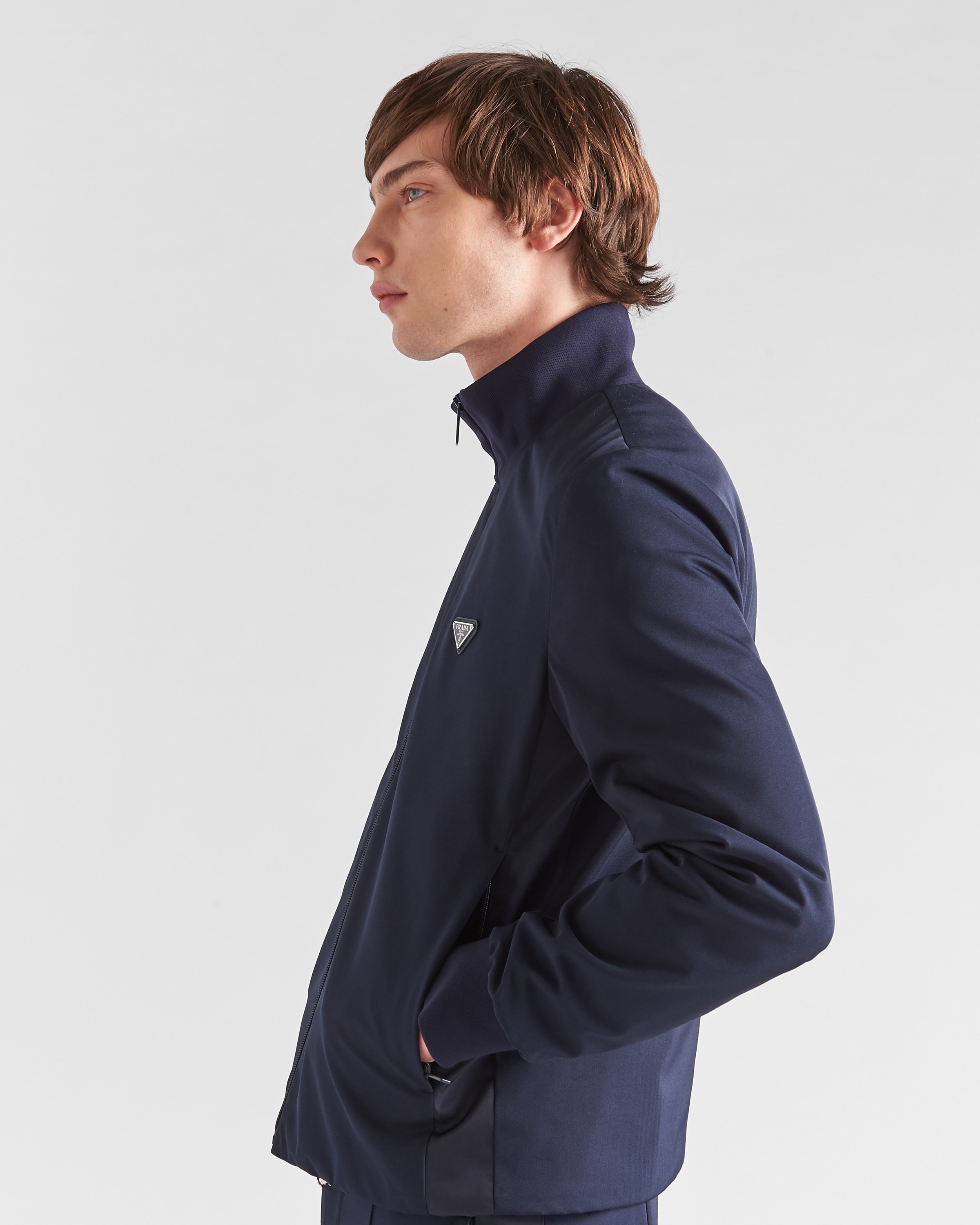 Navy Stretch Technical Fabric Zipper Sweatshirt | PRADA