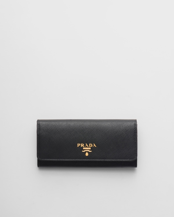 Black/hibiscus Large Saffiano Leather Wallet | PRADA