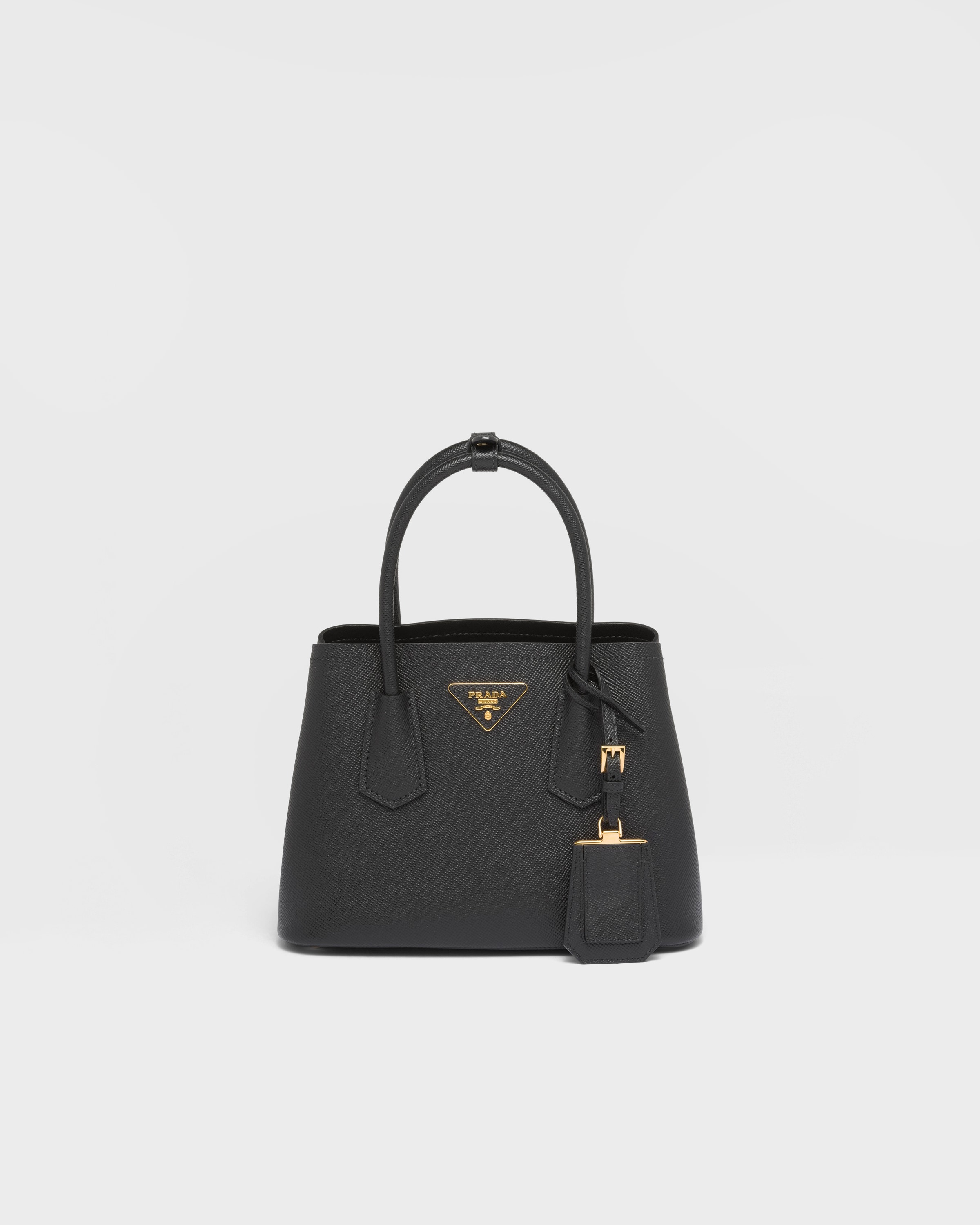 ブラック プラダ ダブル スモール サフィアーノレザー バッグ | PRADA