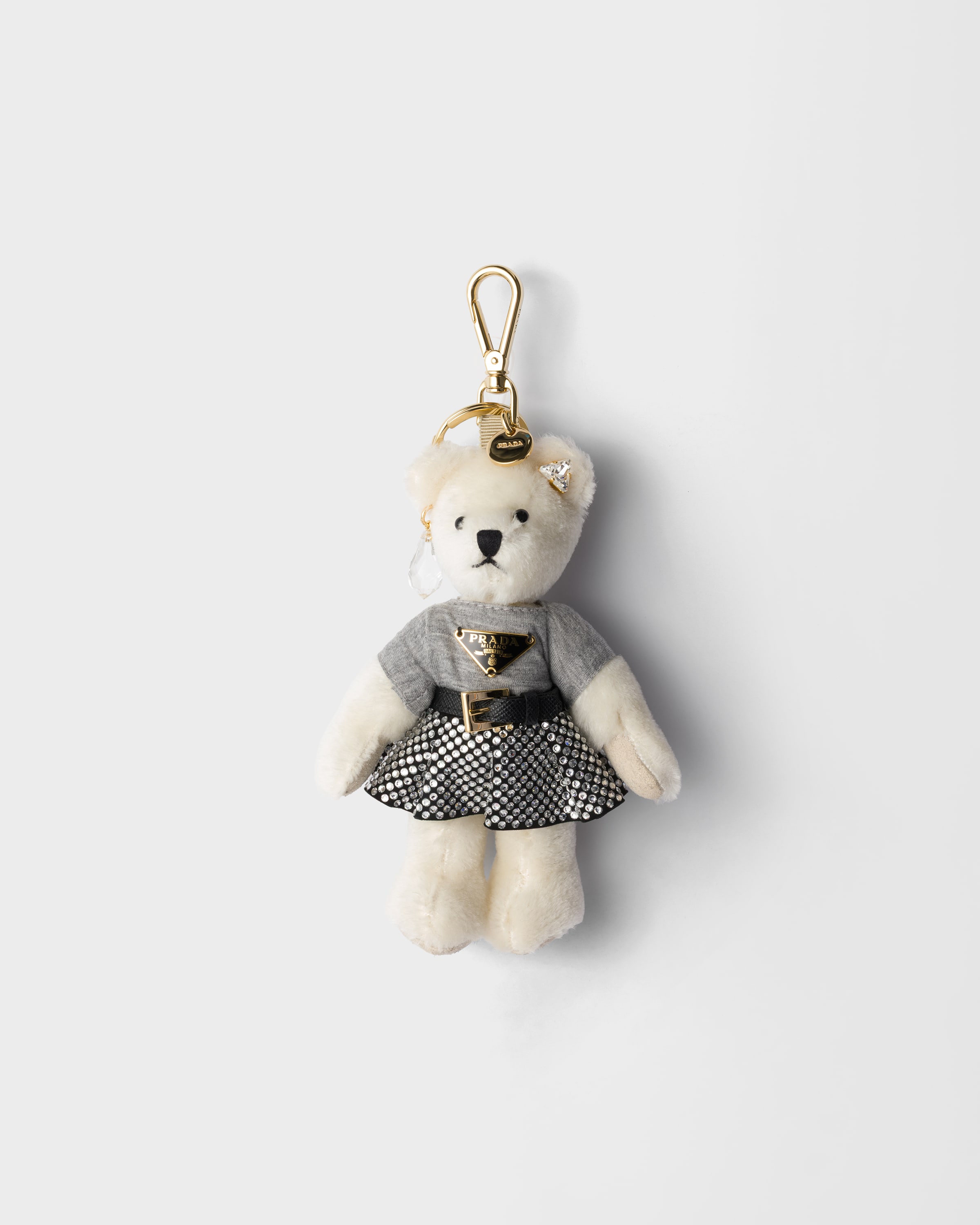 White/crystal Teddy Key Ring Charm | PRADA