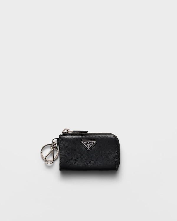 ブラック サフィアーノレザー ミニポーチ キーチェーン チャーム | PRADA