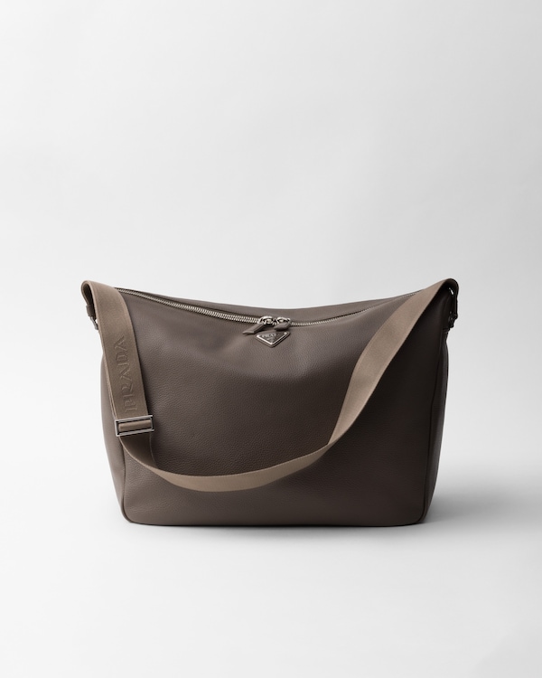 Bamboo Gray Large Leather Shoulder Bag | PRADA