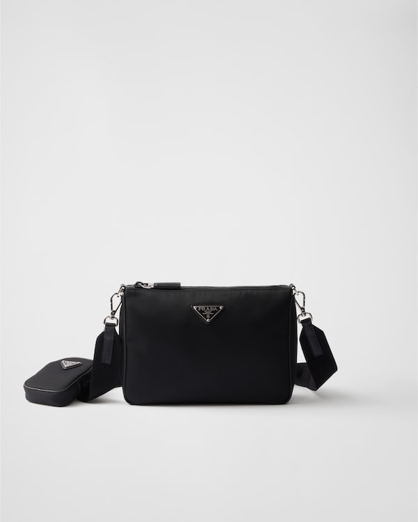 ブラック Re-nylon Xサフィアーノレザー ショルダーバッグ | PRADA