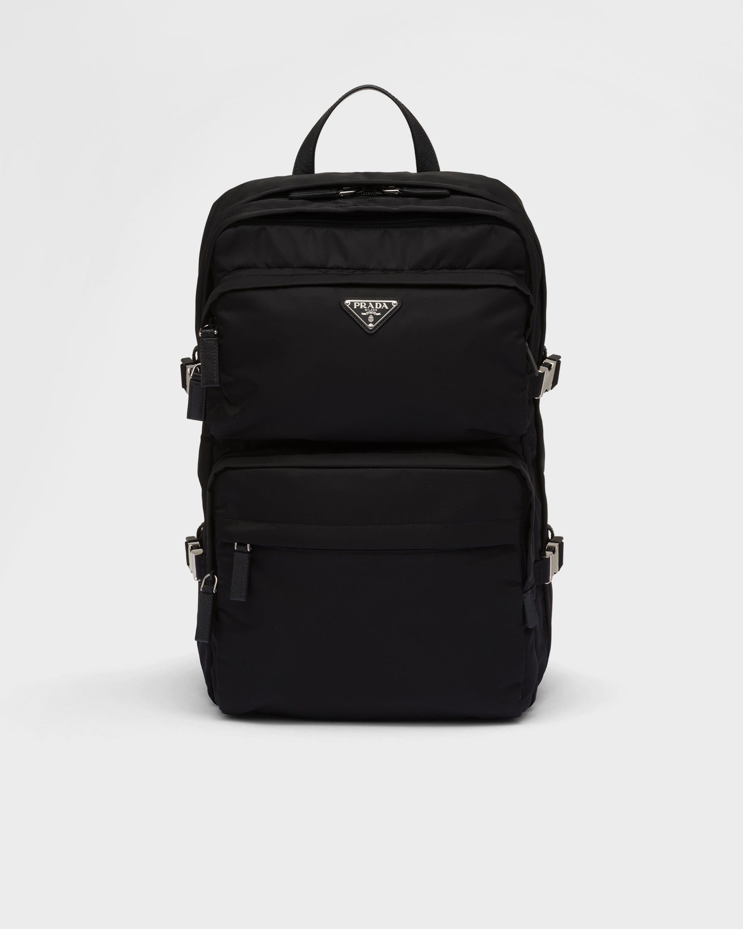 ブラック Re-nylon Xサフィアーノレザー バックパック | PRADA