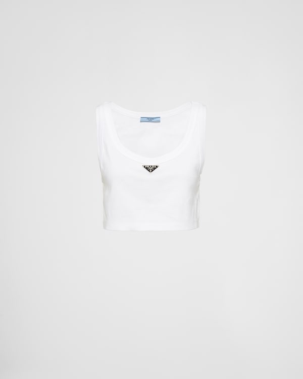 White Ribbed Knit Jersey Tank Top | PRADA