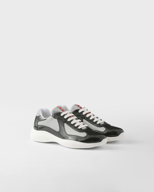 Anthracite Gray/silver Patent Leather And Technical Fabric Prada