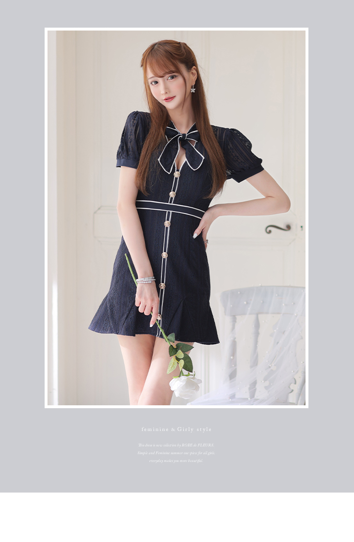 XS～Lサイズあり】リボン×レースミニキャバドレス(fm2944)