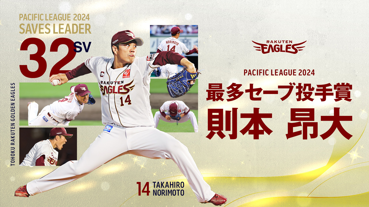 則本 昂大選手が最多セーブ投手賞を獲得! - 東北楽天ゴールデンイーグルス