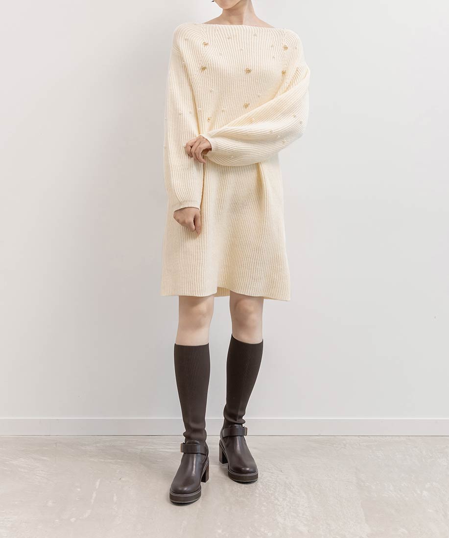 SALE】【選べる丈感】リボン×パール付きミニニットワンピースRANDA公式