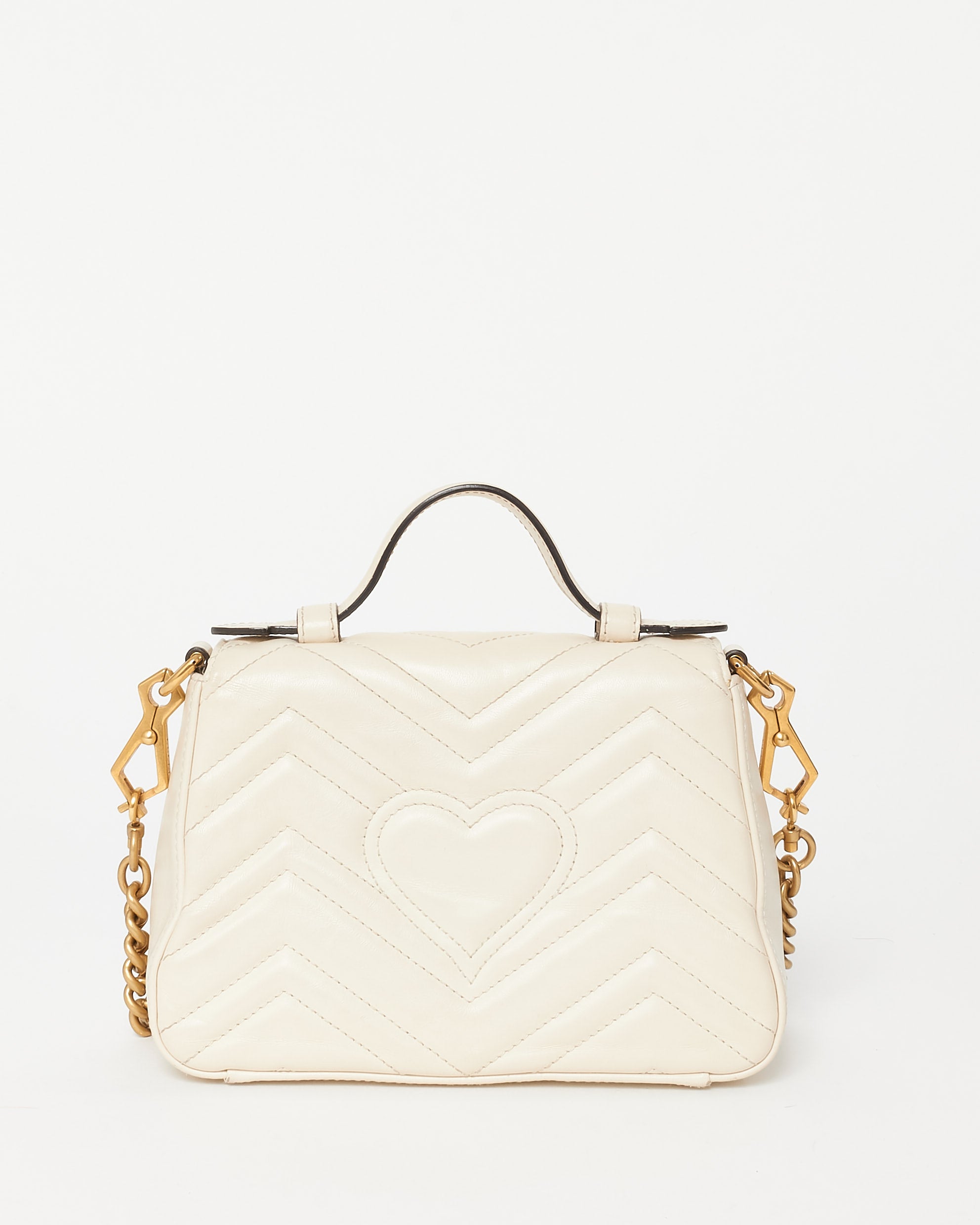 Buy Gucci White Chevron Leather GG Marmont Top Handle Bag