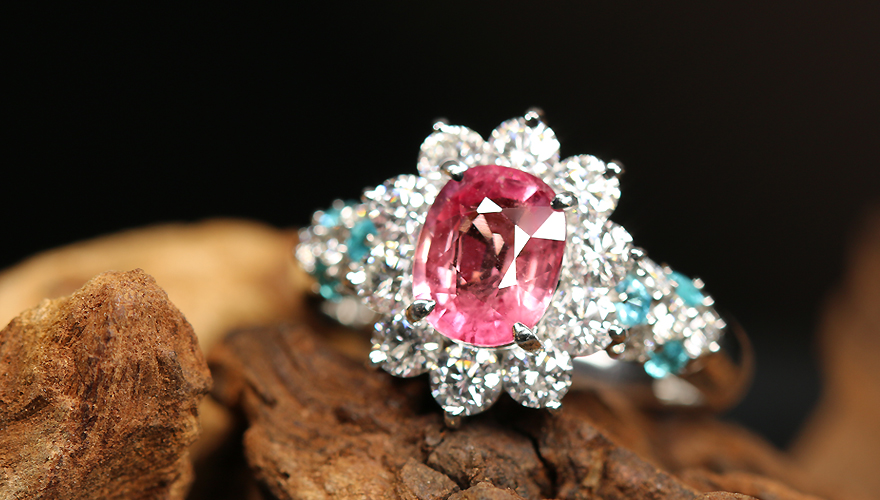 パパラチアサファイア 1.74ct パライバトルマリン 0.16ct ダイヤモンド