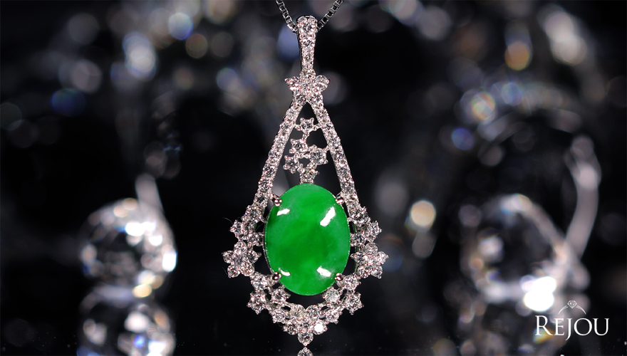 翡翠（ヒスイ） 3.4ct ダイヤモンド 0.7ct プラチナネックレス【品質