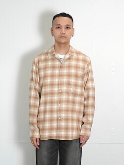 オンブレチェックオープンカラーシャツ -無染色オーガニックコットン