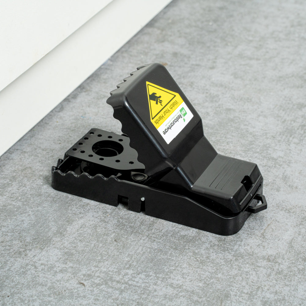 Pest Tek Black Plastic Mouse Trap - Interlocking Teeth, Reusable