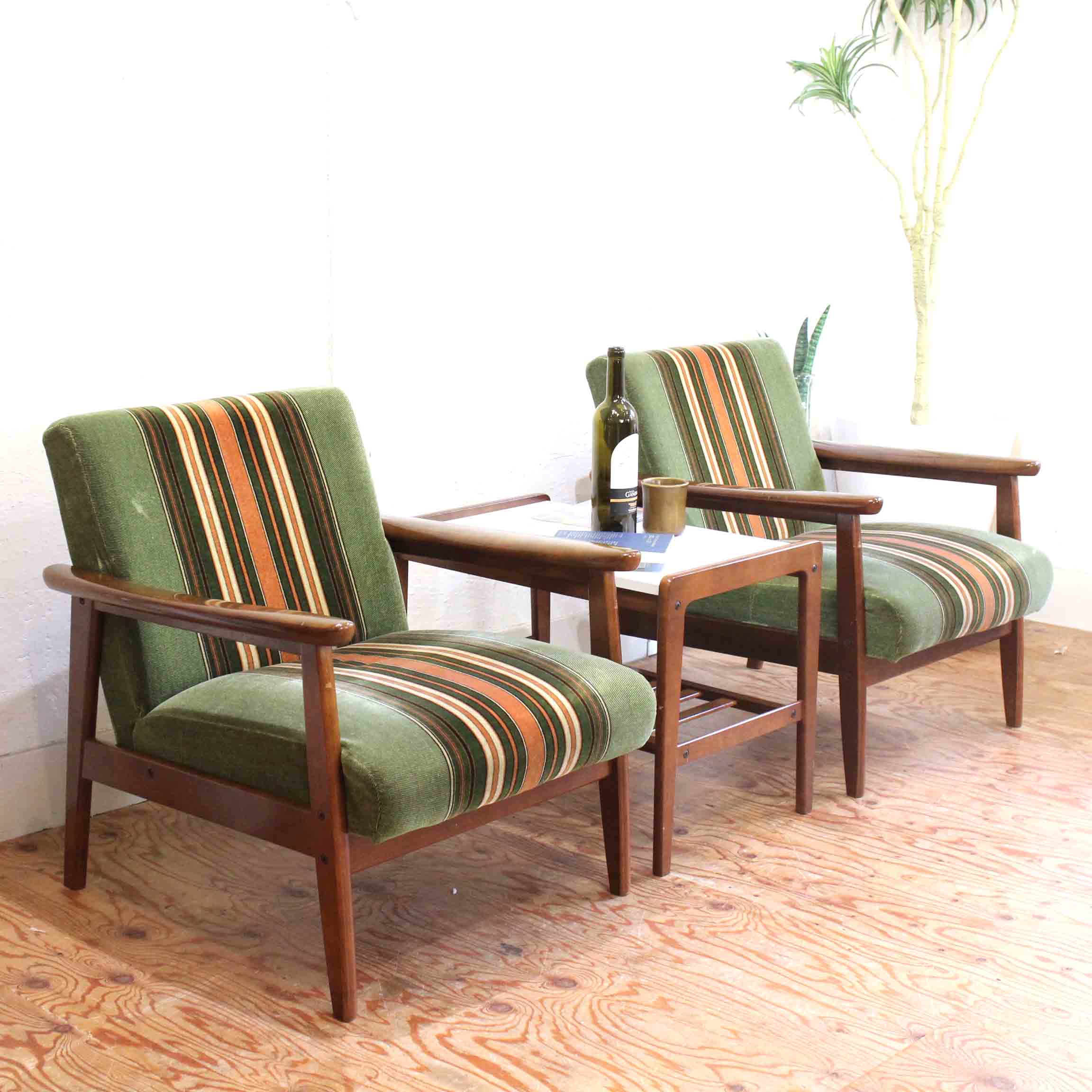 カリモク家具 オールドカリモク Kチェア 1シーター ストライプ