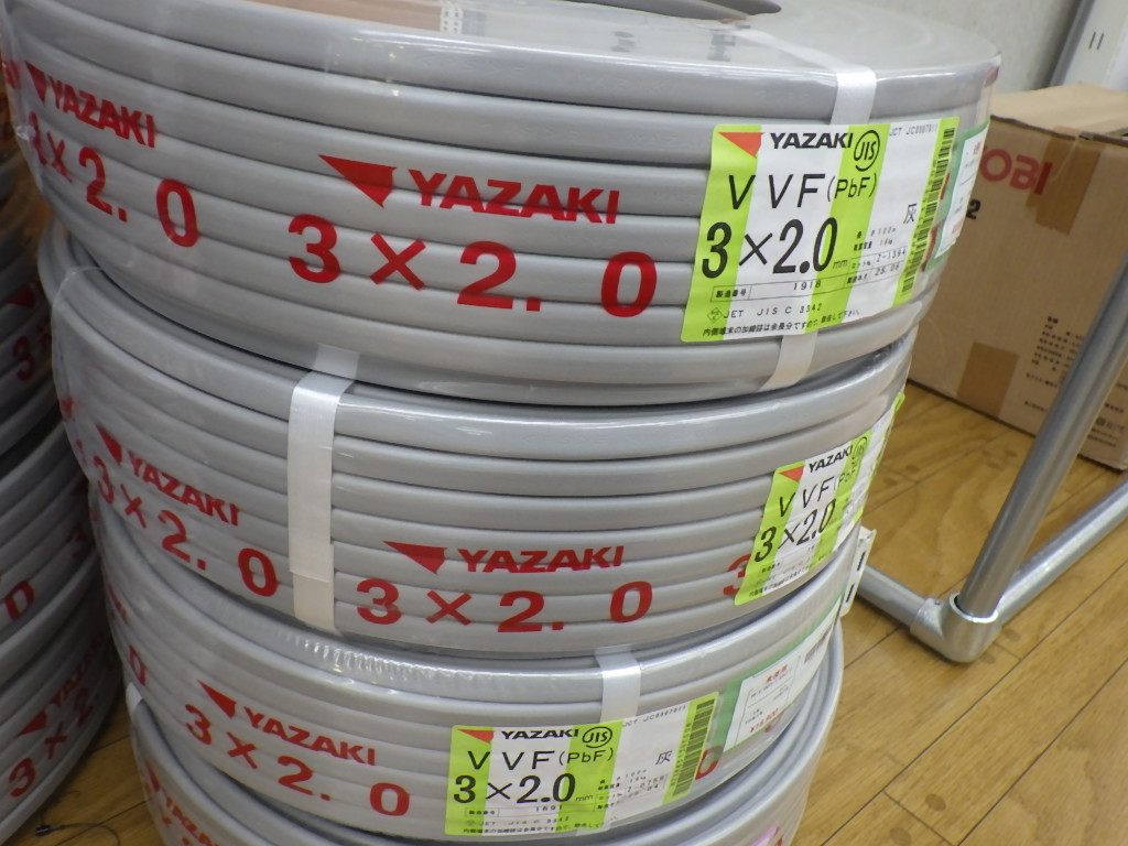 矢崎 ヤザキ VVF2.0-3c VVFケーブル 3×2.0mm 100m 灰 2025年製 1点