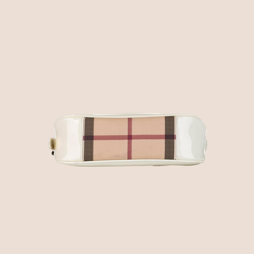 BURBERRY NOVA CHECK WHITE PATENT LEATHER SHOULDER BAG – RDB