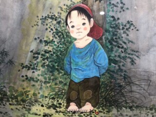 開田風童 作『まちぼうけ』 ｜骨董品買取 緑和堂