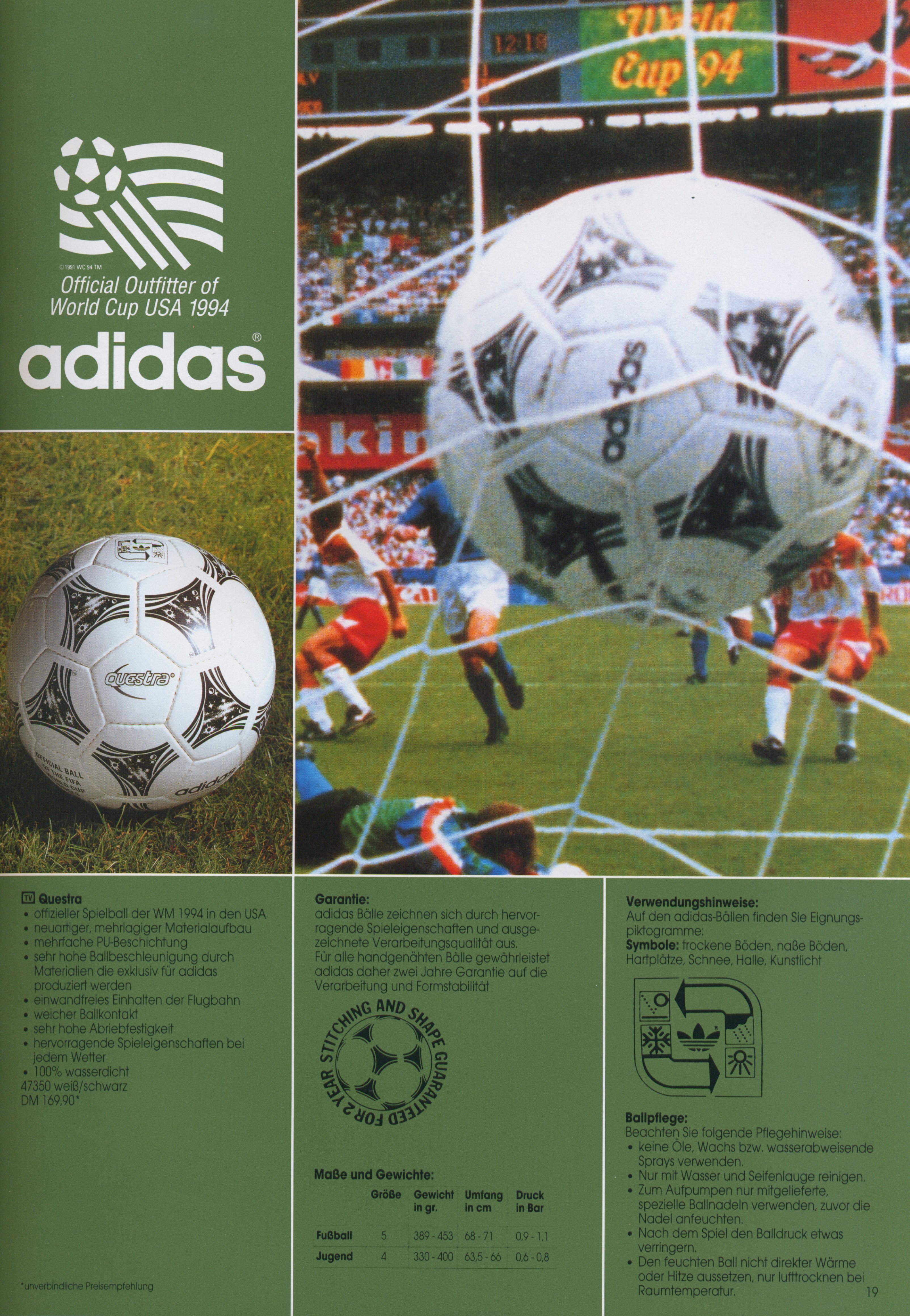 Adidas Questra - official match ball of the World Cup 1994 (Brazil