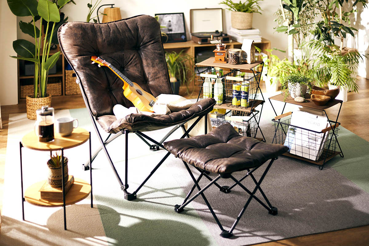 美品】ニトリ バタフライチェア ハイバック＆折りたたみスツール 2点