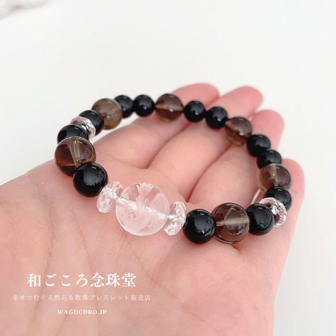 運気UP！昇り龍彫り水晶 × スモーキークォーツ × オニキス