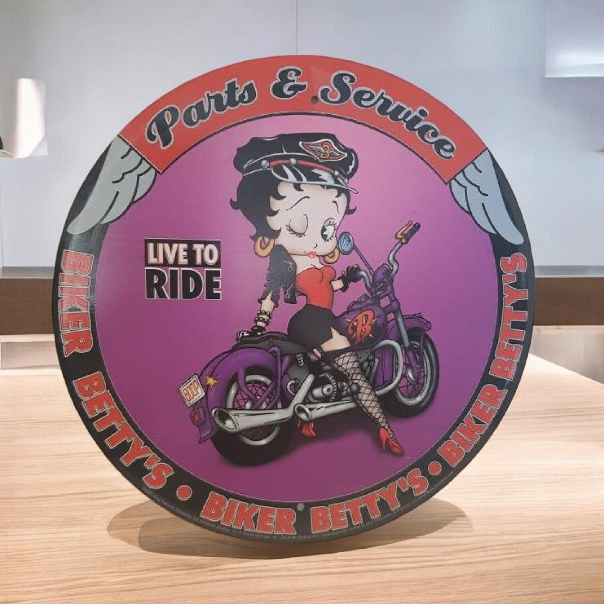 Betty Boop Motorcycle Live To Ride Sign Garage Wall Art