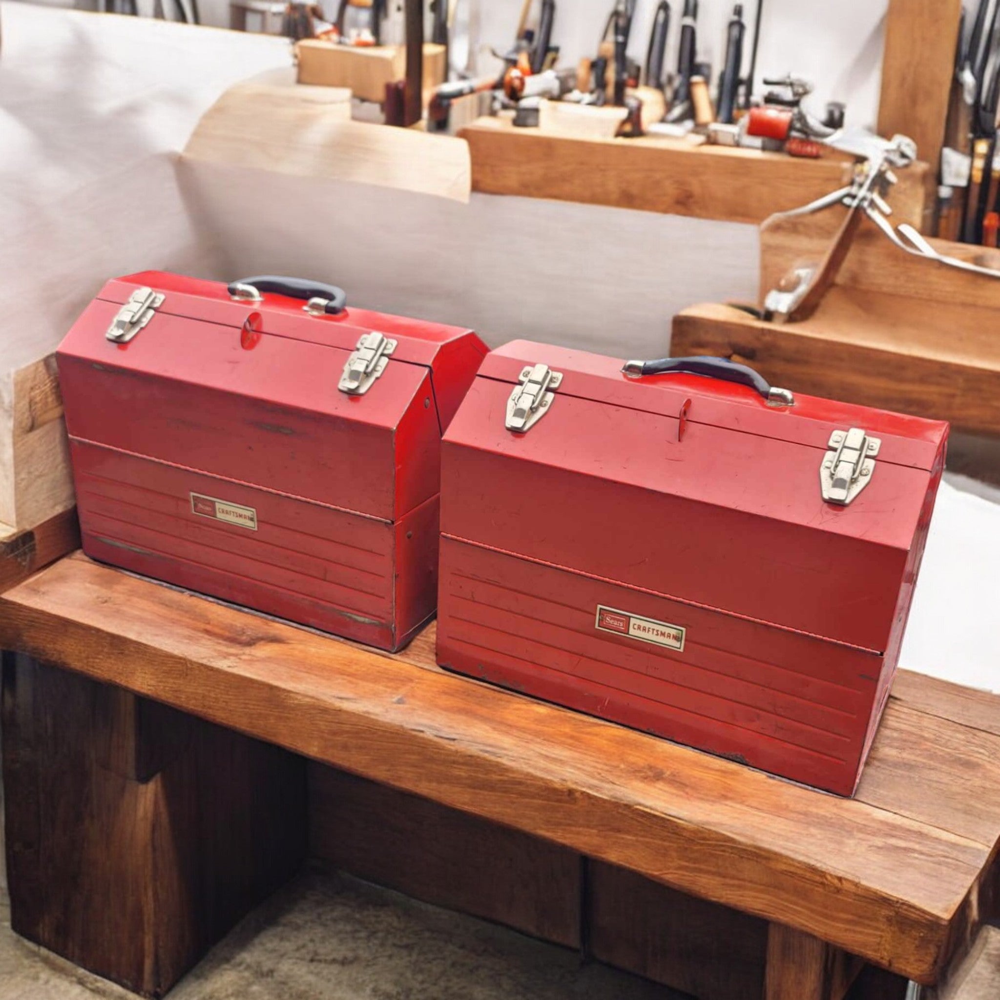 Vintage Folding Cantilever Craftsman Toolboxes Pair Available