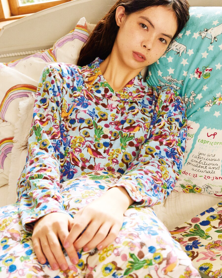 ツモリチサト シルクニットパジャマ ペブルドットM 絹100%アイボリー