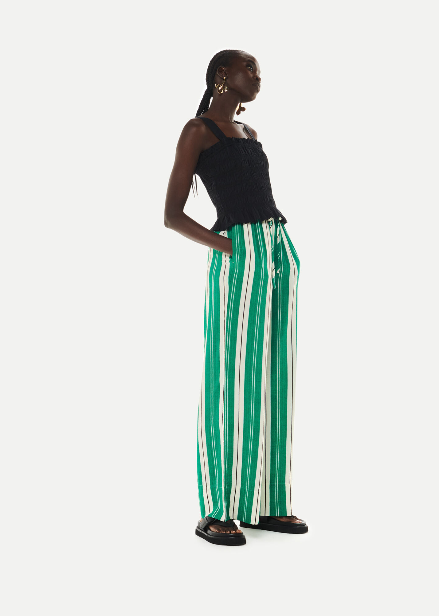 ボトムス mabli 25ss meadow stripe pants & necktie mabli 25ss 販売