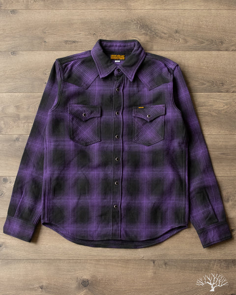 Iron Heart - IHSH-264-PUR - UHF Ombré Check Western Shirt - Purple