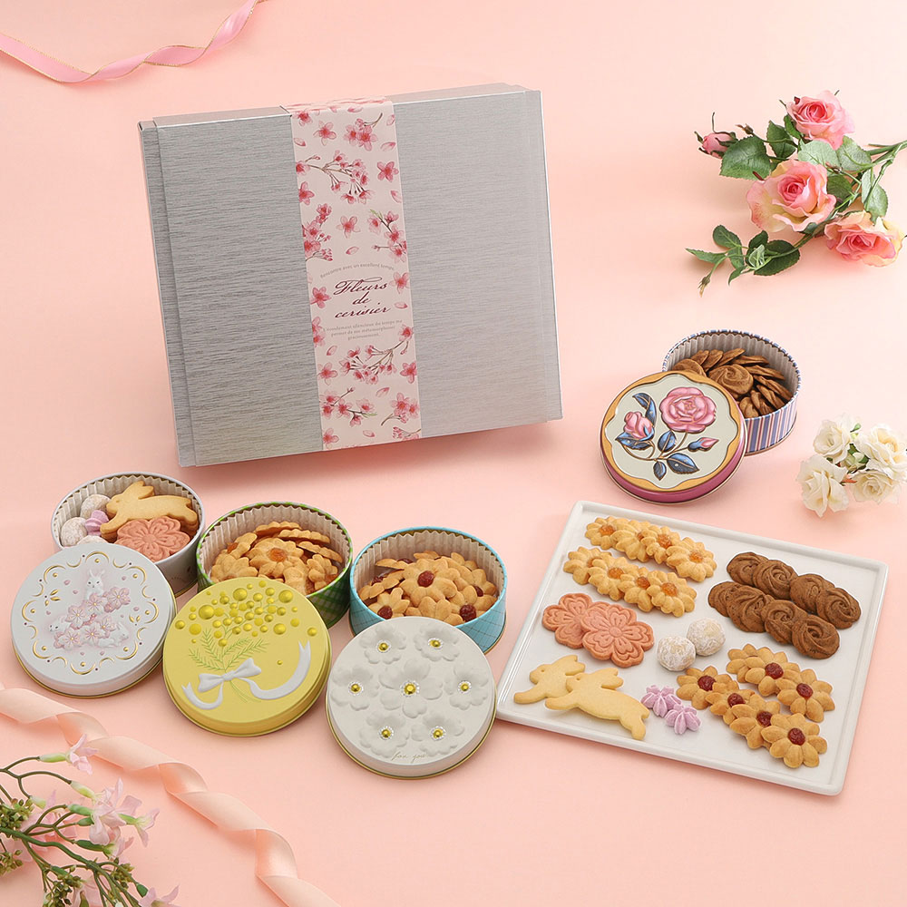 フラワー缶4セット（桜とうさぎ・ミモザクッキー・ルレクチェジャム