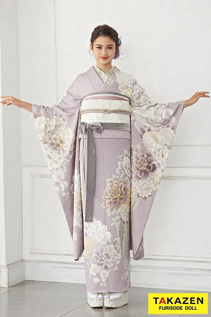 くすみカラー古典 薄い紫/淡色 牡丹柄 大人っぽい エレガント 透明感の