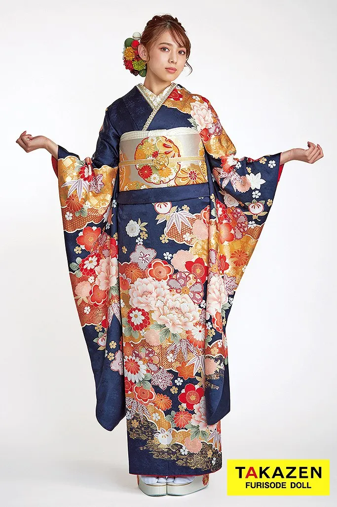 正統派古典 紺/金色/ネイビー 牡丹柄 はんなり 上品 王道 大和撫子