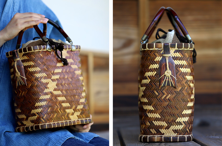 YouTube特別販売】煤竹網代手提げ籠バッグ 1点限り！竹虎二代目義治が