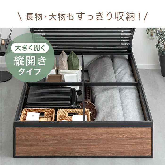 セミダブル］跳ね上げ収納ベッド マットレスセット ポケットコイル 大