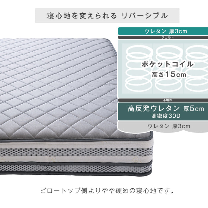 シングル］高反発ピロートップ ポケットコイルマットレス 25cm厚 超高