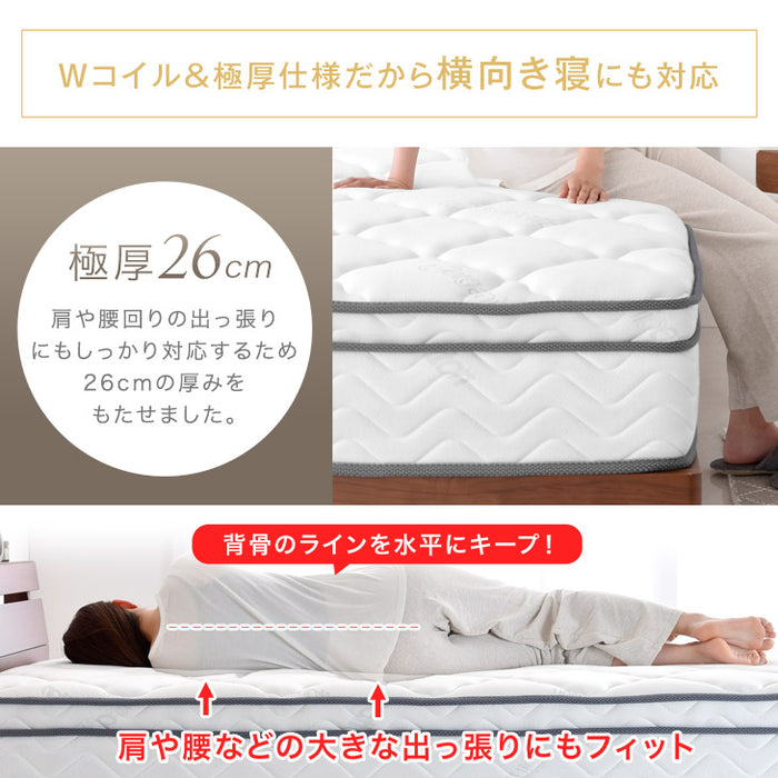 シングル］Wポケットコイルマットレス ピロートップ 極厚26cm