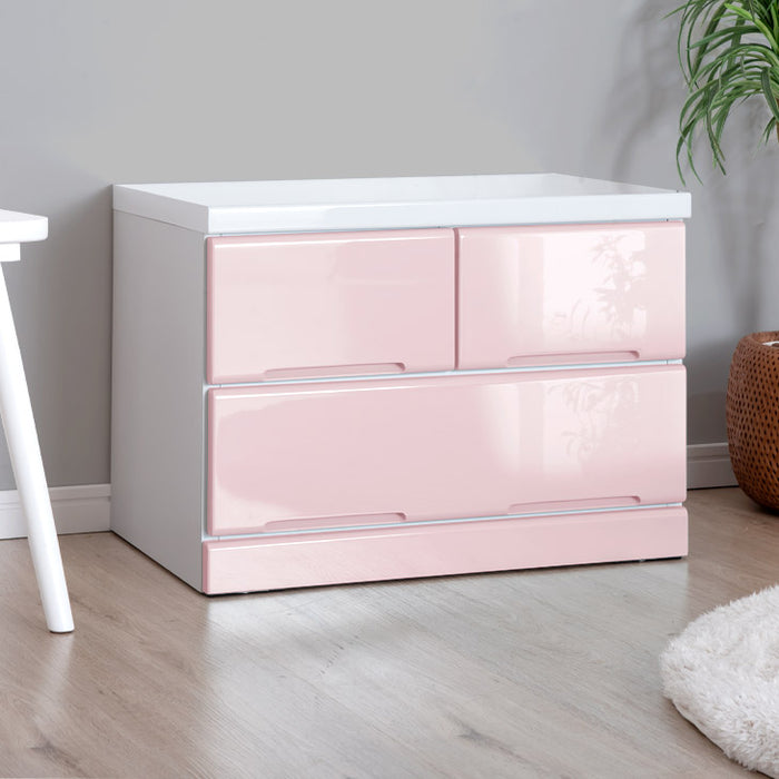 幅60] パステルカラーチェスト 2段 スライドレール付 完成品〔02010260