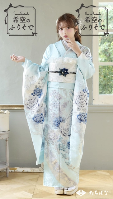 希空（のあ）”ちゃんの振袖-水色｜成人記念の新作振袖ご紹介