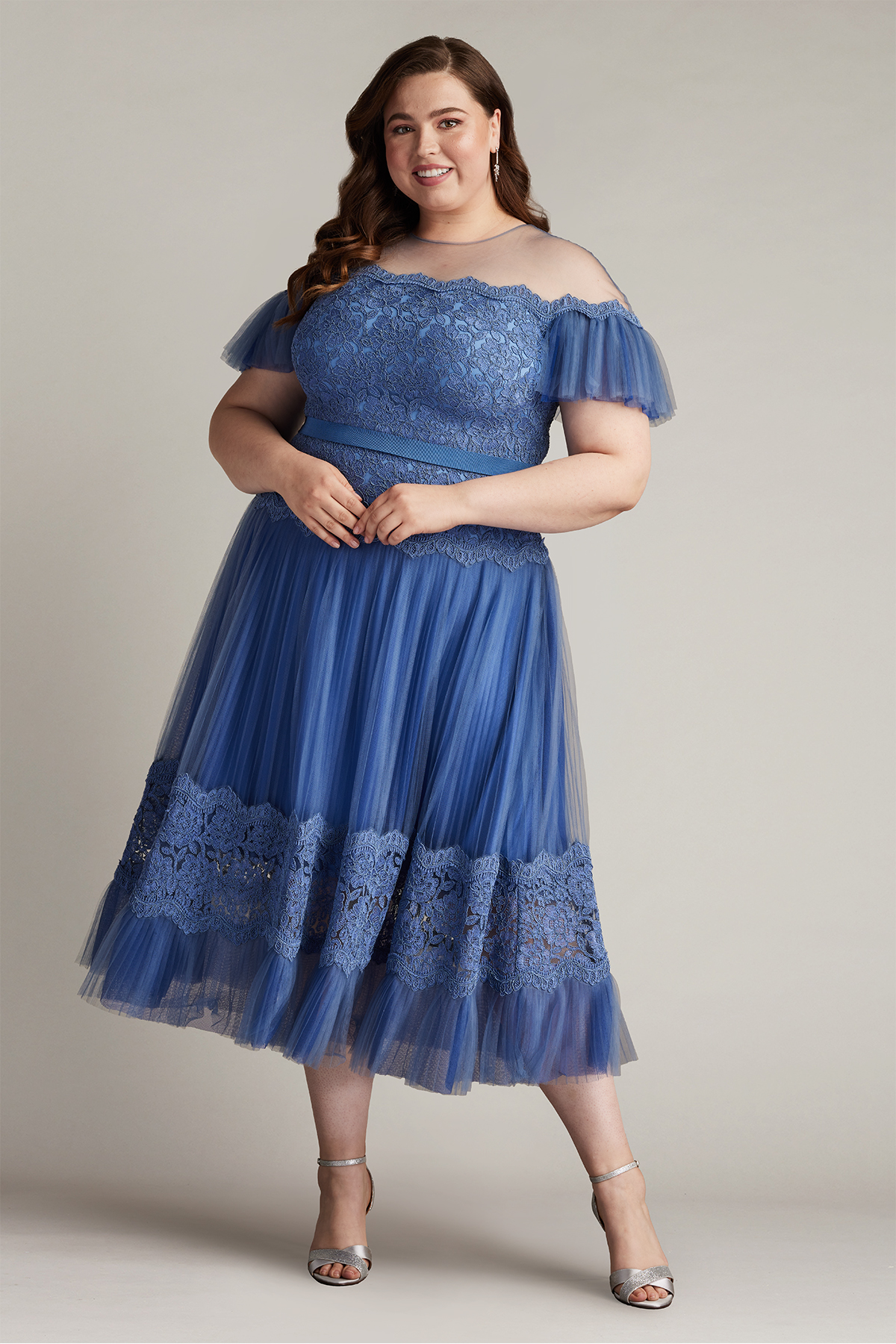 Elise Embroidered Pleated Tulle Midi Dress - PLUS SIZE | Tadashi Shoji